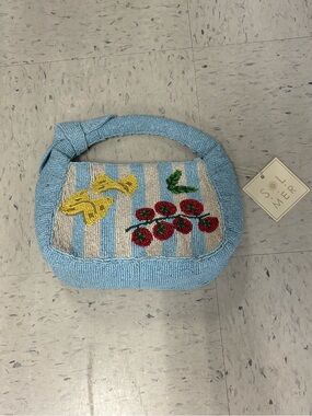 Sol & Mer Blue Beaded Bag with Cherry Tomatoes, Bowtie Pasta & Basil   NWT